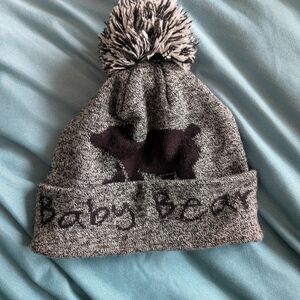 Source Unknown Black and Gray Baby Bear Pom-Pom Hat